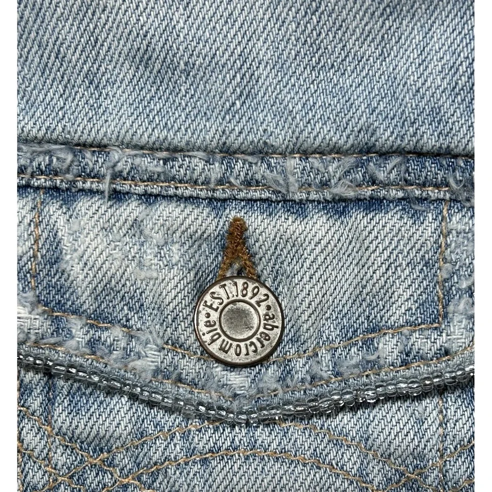 Abercrombie Jean Jacket Authentic Vintage Denim Embroidered Flowers Youth‎ XL